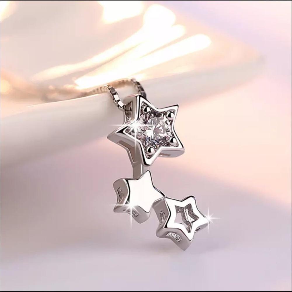 🌟 Sterling Silver 925 CZ Stars Necklace